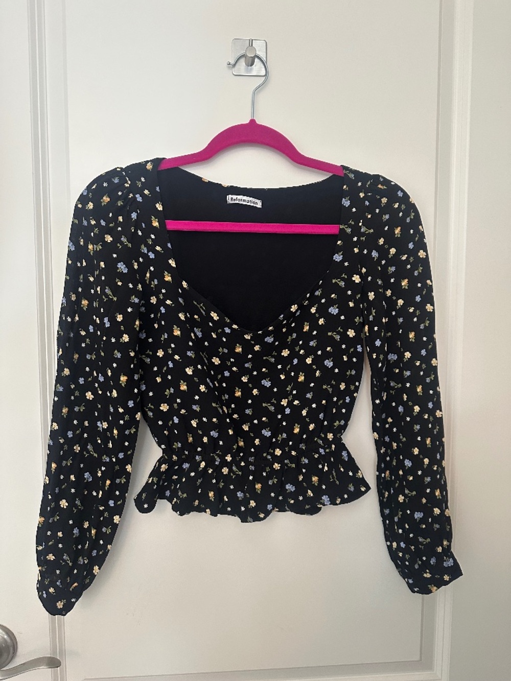 EUC REFORMATION - Floral Long Sleeve Peplum Blouse, Small